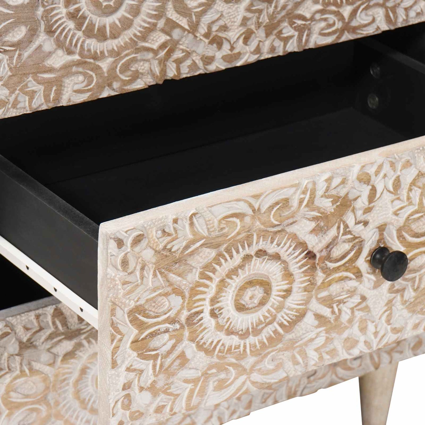 Bed cabinet with Drawer White 50 x 33 x 60 cm Solid Mango Wood