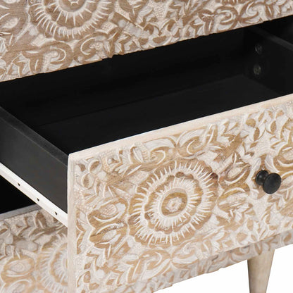Bed cabinet with Drawer White 50 x 33 x 60 cm Solid Mango Wood