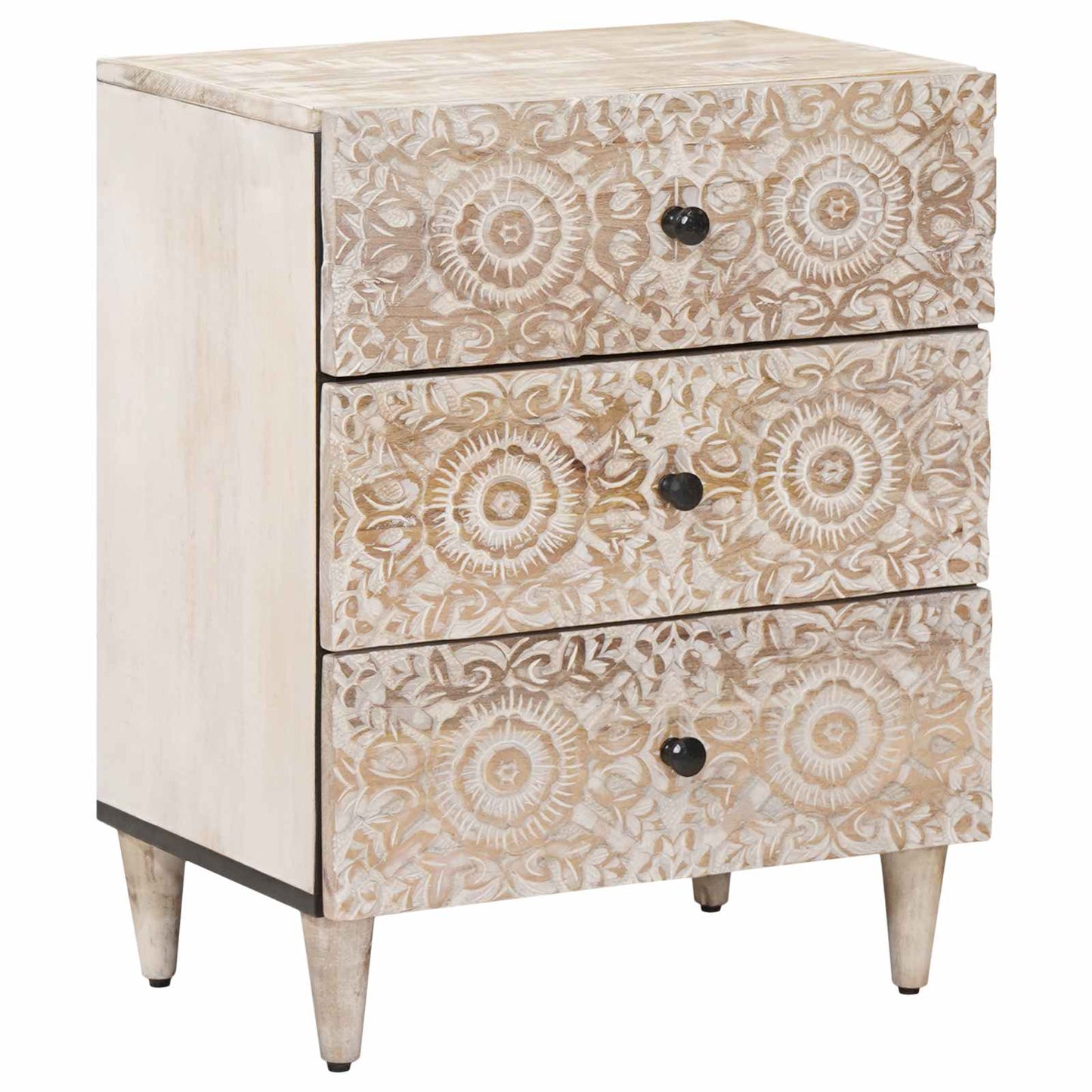 Bed cabinet with Drawer White 50 x 33 x 60 cm Solid Mango Wood