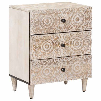 Bed cabinet with Drawer White 50 x 33 x 60 cm Solid Mango Wood