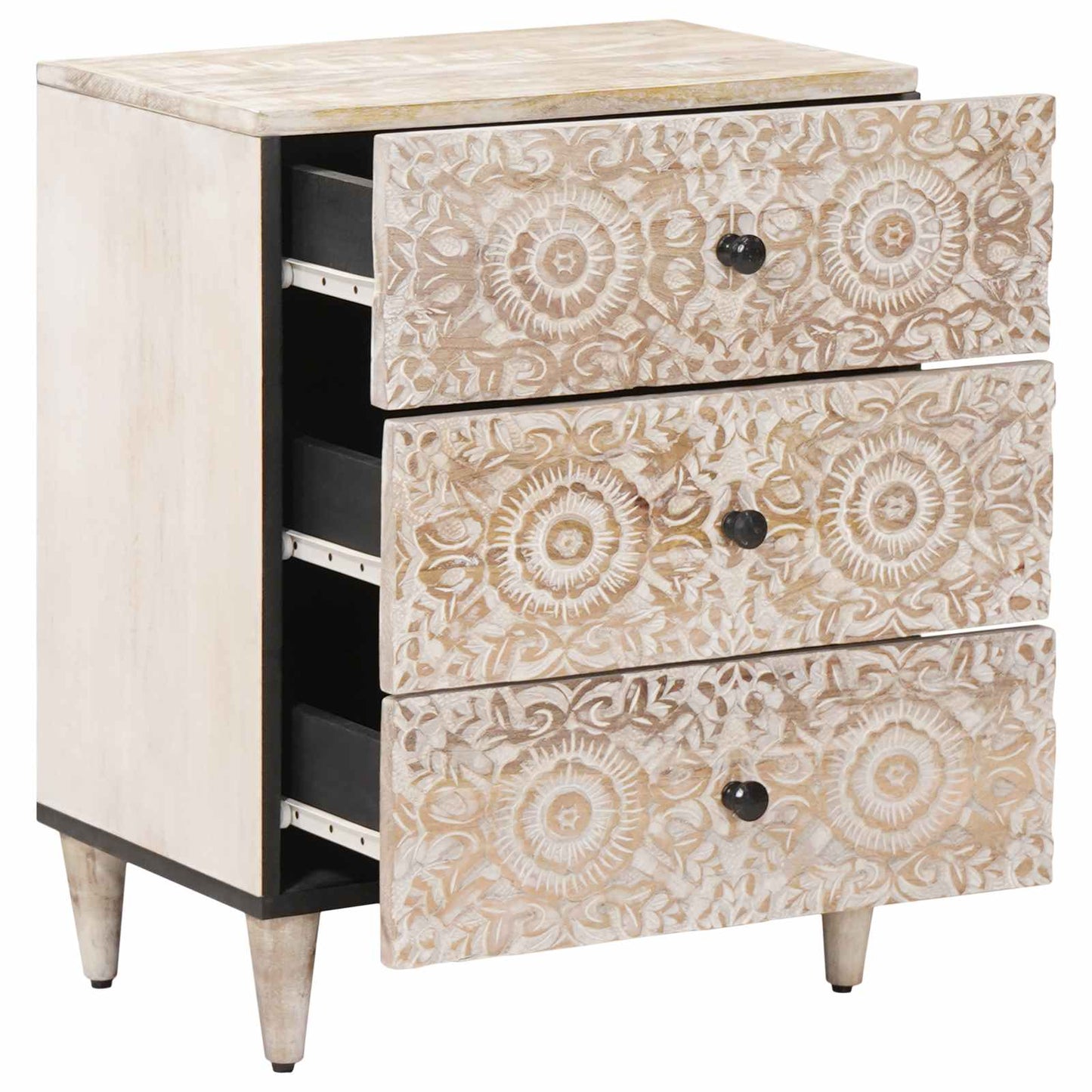 Bed cabinet with Drawer White 50 x 33 x 60 cm Solid Mango Wood