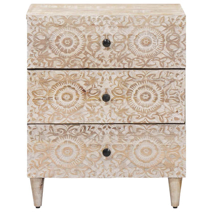 Bed cabinet with Drawer White 50 x 33 x 60 cm Solid Mango Wood