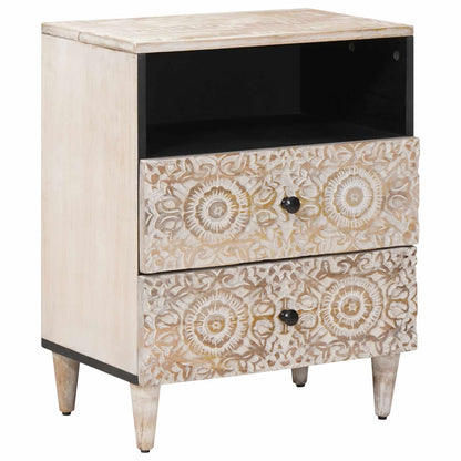 Bed cabinet with Drawer White 50 x 33 x 60 cm Solid Mango Wood