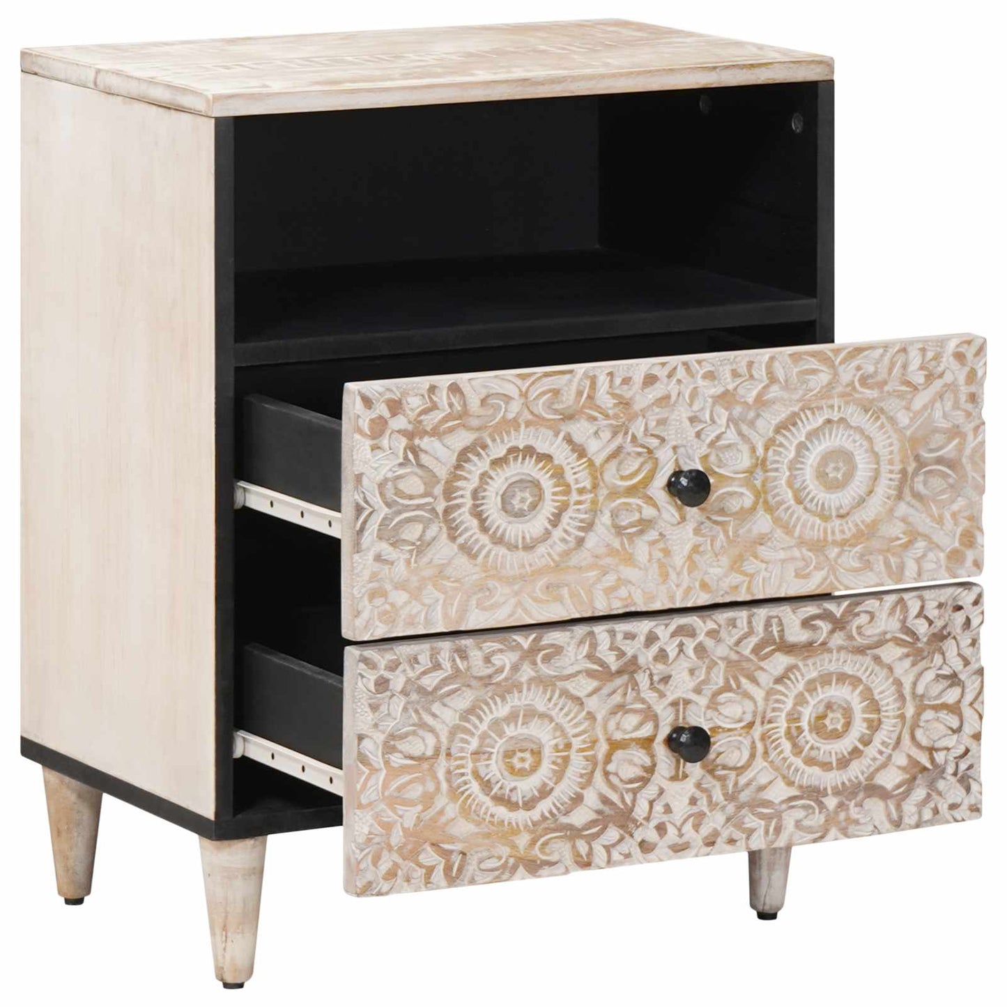 Bed cabinet with Drawer White 50 x 33 x 60 cm Solid Mango Wood