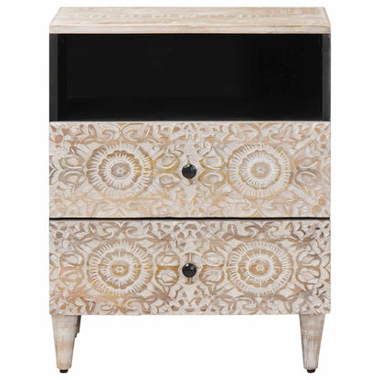 Bed cabinet with Drawer White 50 x 33 x 60 cm Solid Mango Wood