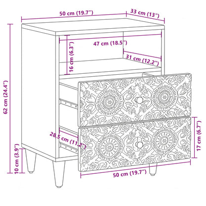 Bed cabinet with Drawer White 50 x 33 x 60 cm Solid Mango Wood