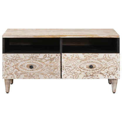 Coffee Table with Drawer White 80 x 54 x 40 cm Solid Mango Wood