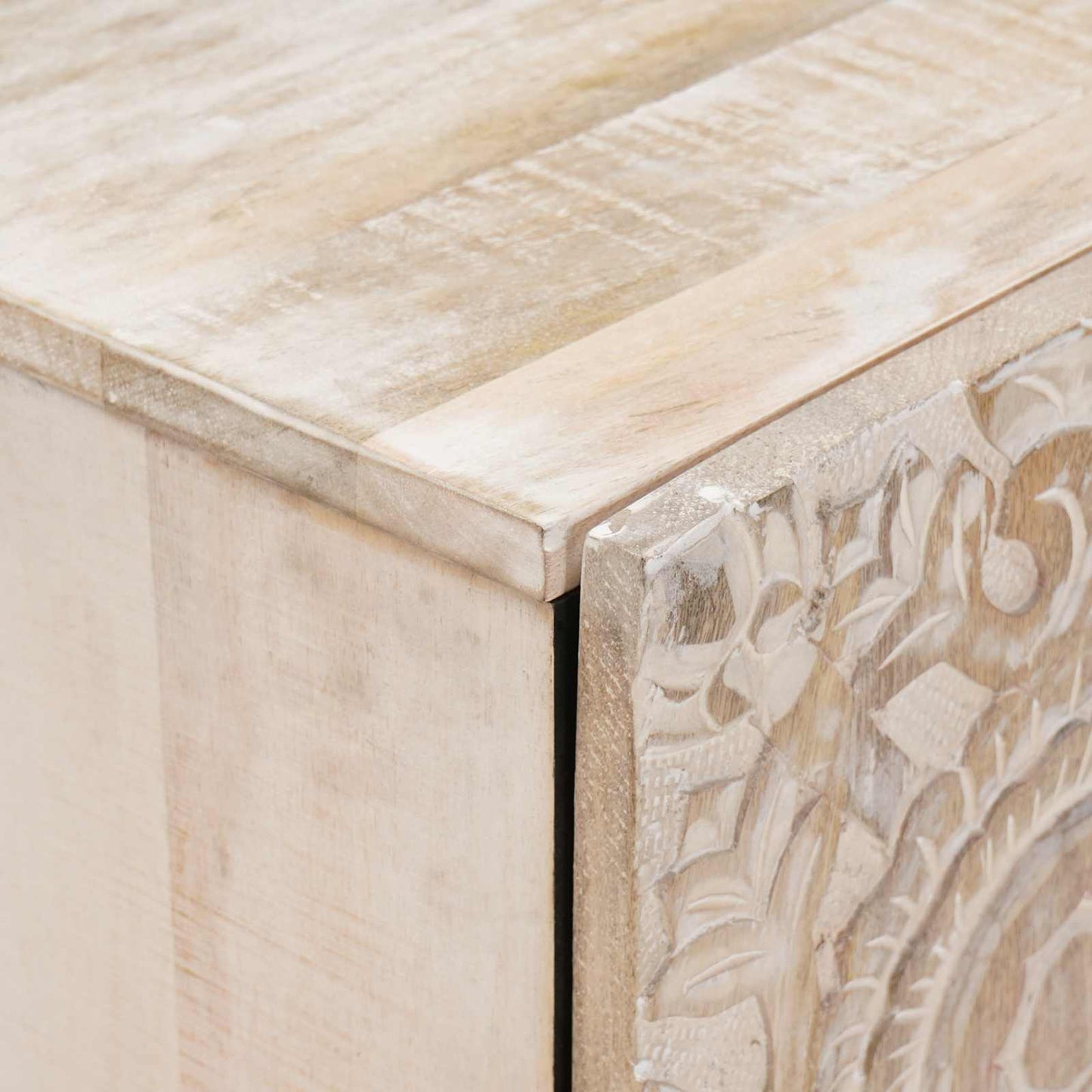 TV Cabinet with Door White 105 x 33.5 x 46 cm Solid Mango Wood