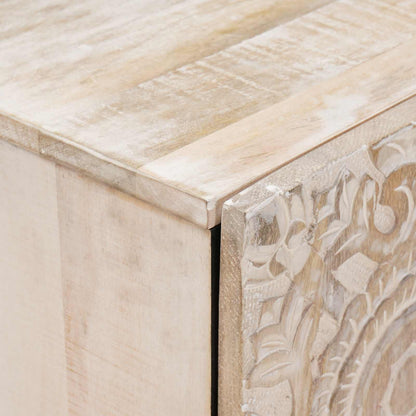 TV Cabinet with Door White 105 x 33.5 x 46 cm Solid Mango Wood
