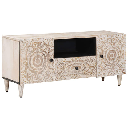 TV Cabinet with Door White 105 x 33.5 x 46 cm Solid Mango Wood