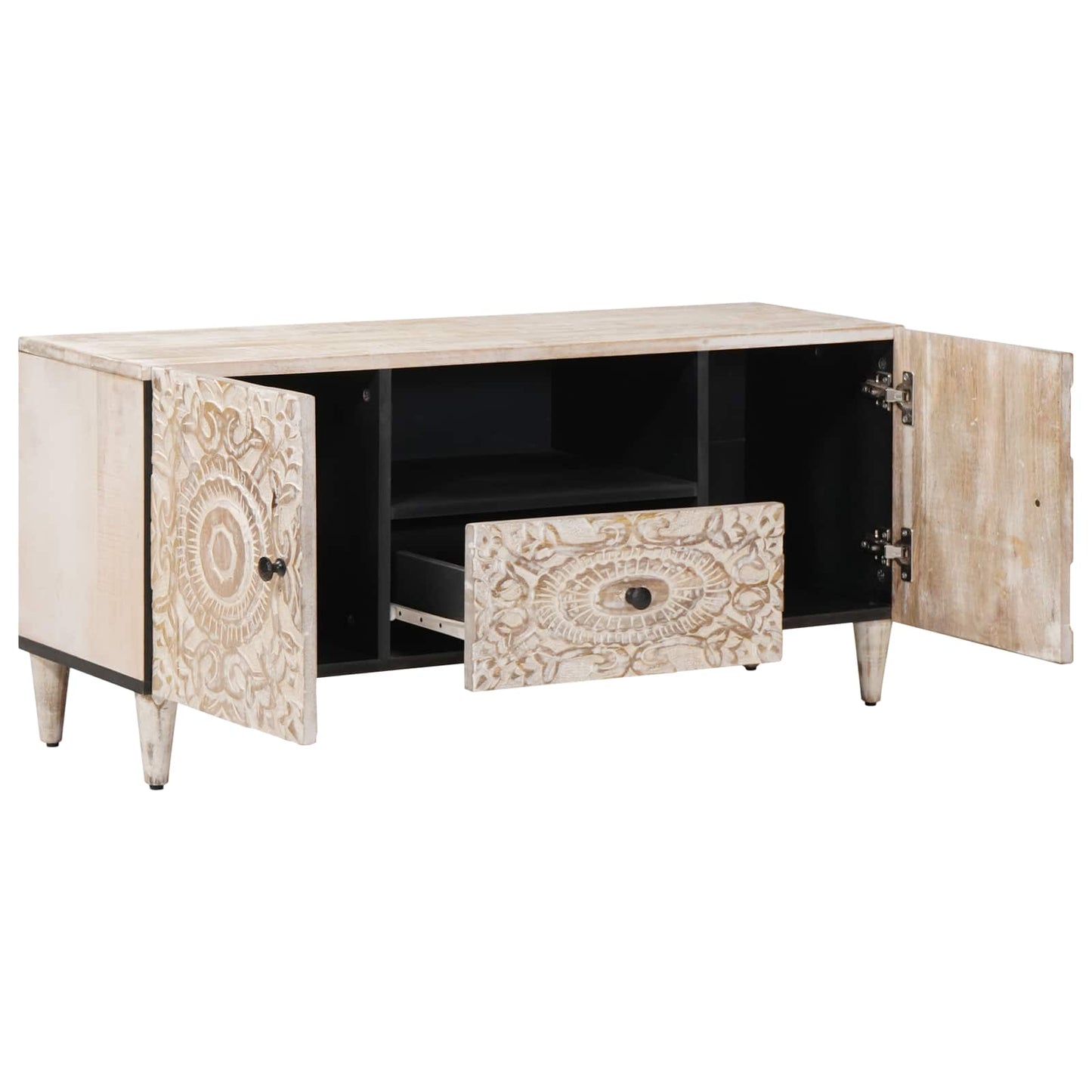 TV Cabinet with Door White 105 x 33.5 x 46 cm Solid Mango Wood