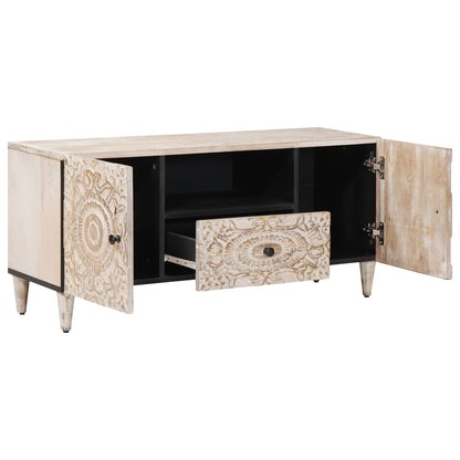 TV Cabinet with Door White 105 x 33.5 x 46 cm Solid Mango Wood