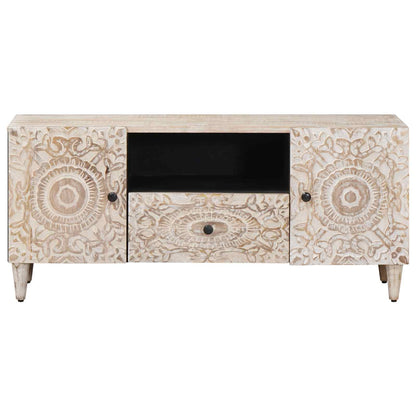 TV Cabinet with Door White 105 x 33.5 x 46 cm Solid Mango Wood