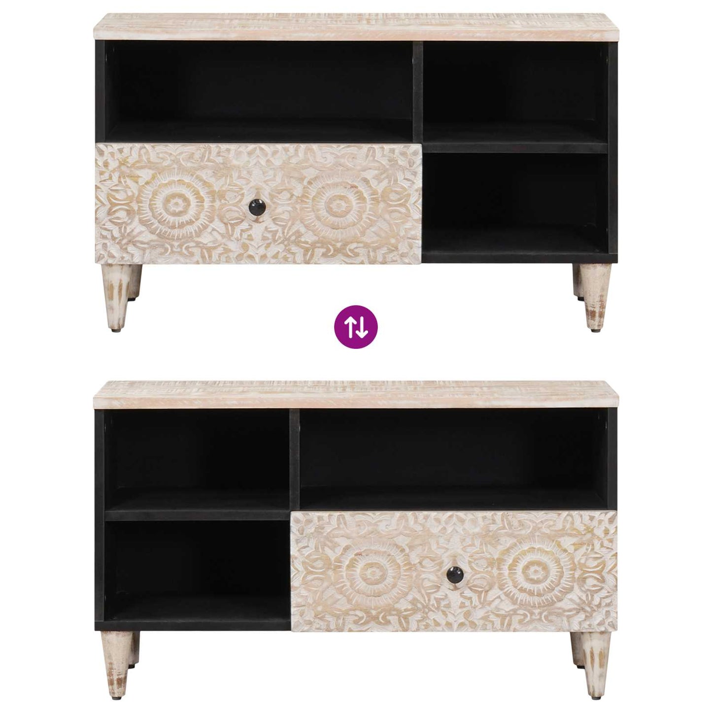 TV Cabinet with Drawer White 80 x 33.5 x 46 cm Solid Mango Wood