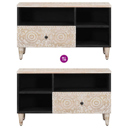 TV Cabinet with Drawer White 80 x 33.5 x 46 cm Solid Mango Wood