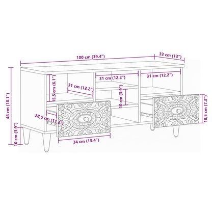 TV Cabinet with Shelf White 100 x 33.5 x 46 cm Solid Mango Wood