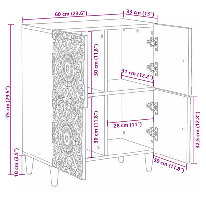 Sideboard with Storage White 60 x 33.5 x 75 cm Solid Mango Wood
