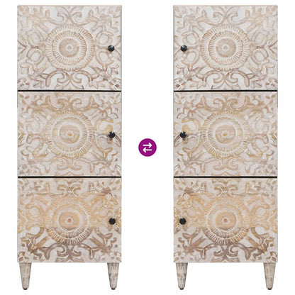 High Board with Shelf White 40 x 33.5 x 110 cm Solid Mango Wood