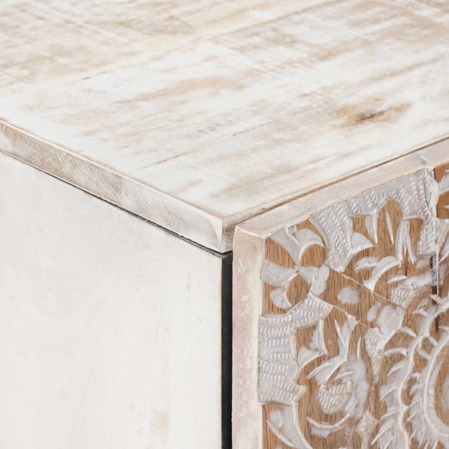 High Board with Shelf White 60 x 33.5 x 100 cm Solid Mango Wood
