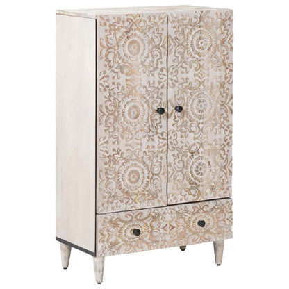High Board with Shelf White 60 x 33.5 x 100 cm Solid Mango Wood