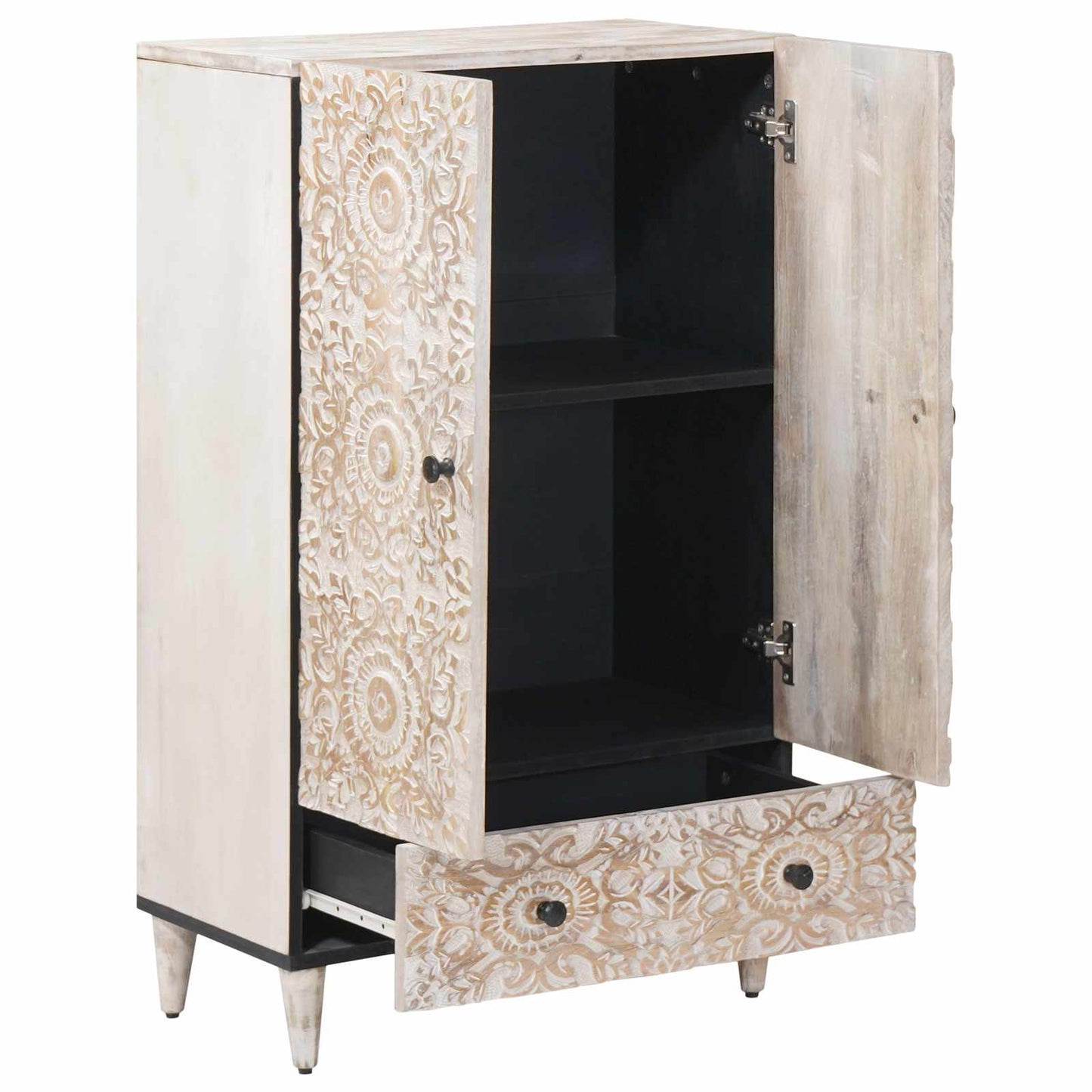 High Board with Shelf White 60 x 33.5 x 100 cm Solid Mango Wood