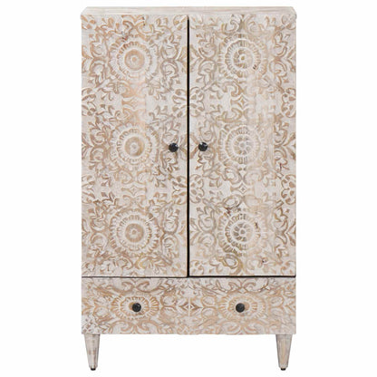 High Board with Shelf White 60 x 33.5 x 100 cm Solid Mango Wood