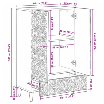 High Board with Shelf White 60 x 33.5 x 100 cm Solid Mango Wood