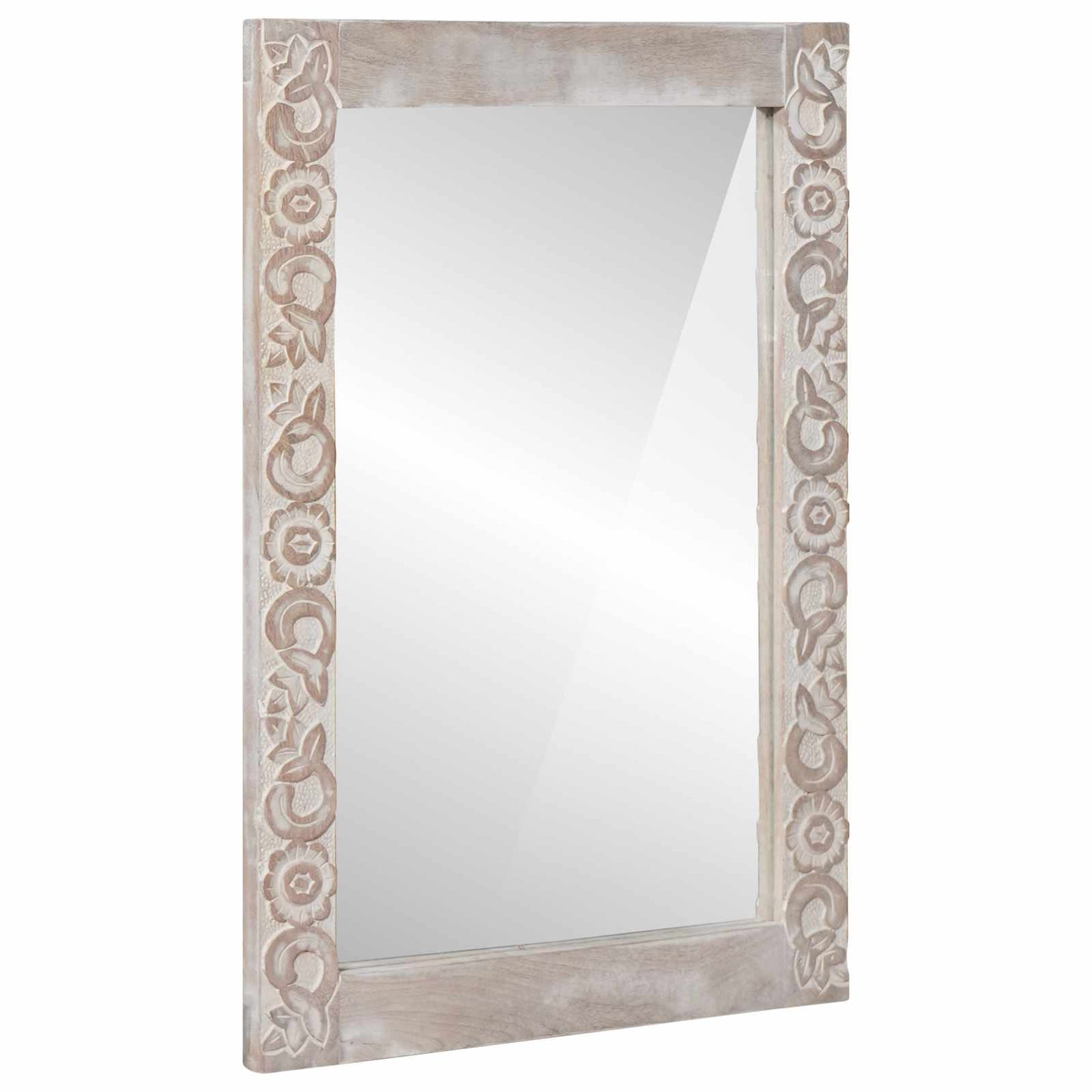 Wall Mirror White 70 x 50 cm Solid Mango Wood Rectangular