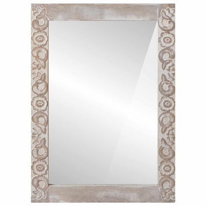 Wall Mirror White 70 x 50 cm Solid Mango Wood Rectangular