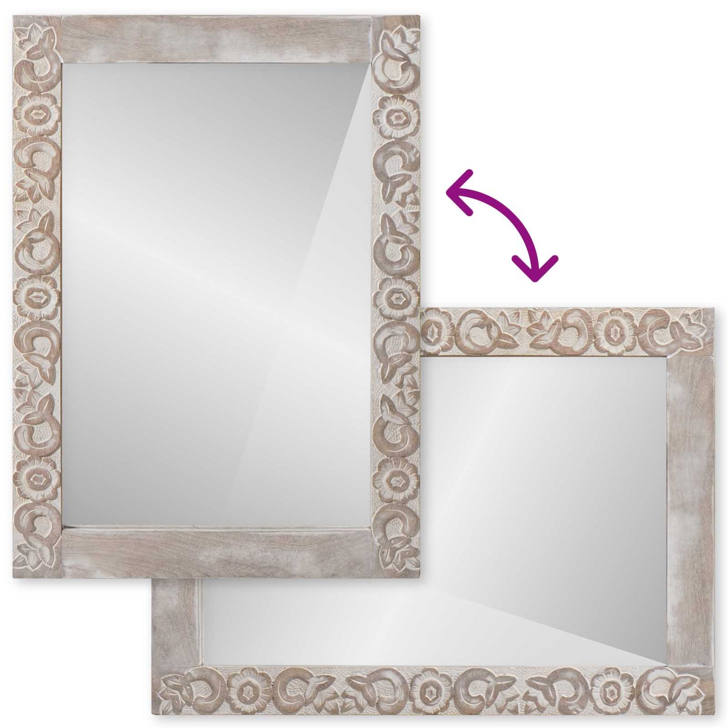 Wall Mirror White 70 x 50 cm Solid Mango Wood Rectangular