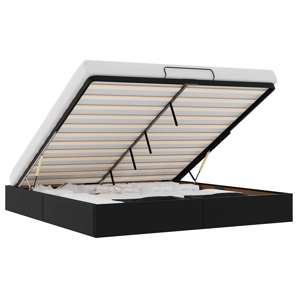 Ottoman Bed Frame without Mattress Black Super King Faux Leather