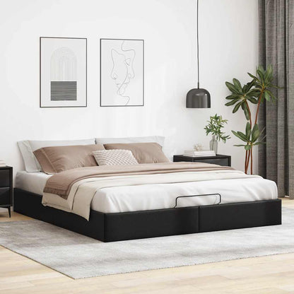 Ottoman Bed Frame without Mattress Black Super King Faux Leather