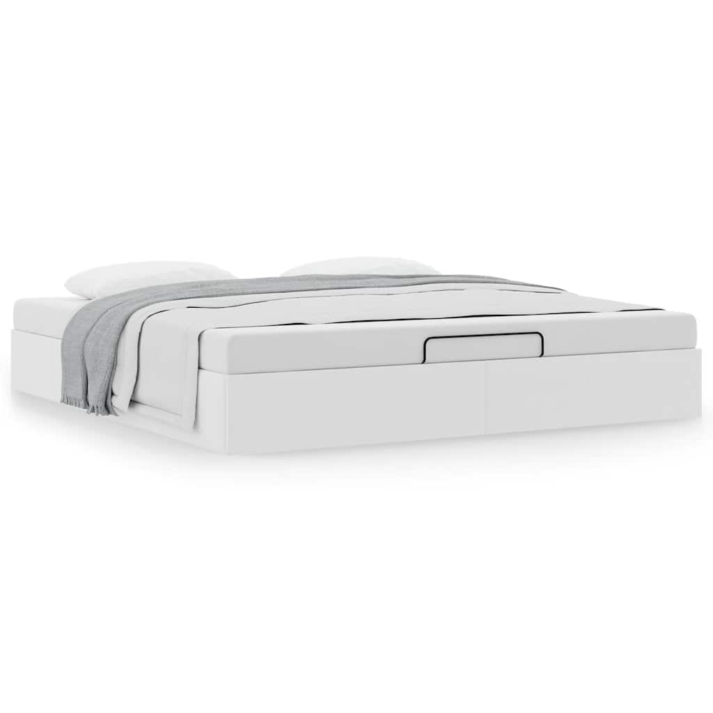 Ottoman Bed Frame without Mattress White Super King Faux Leather