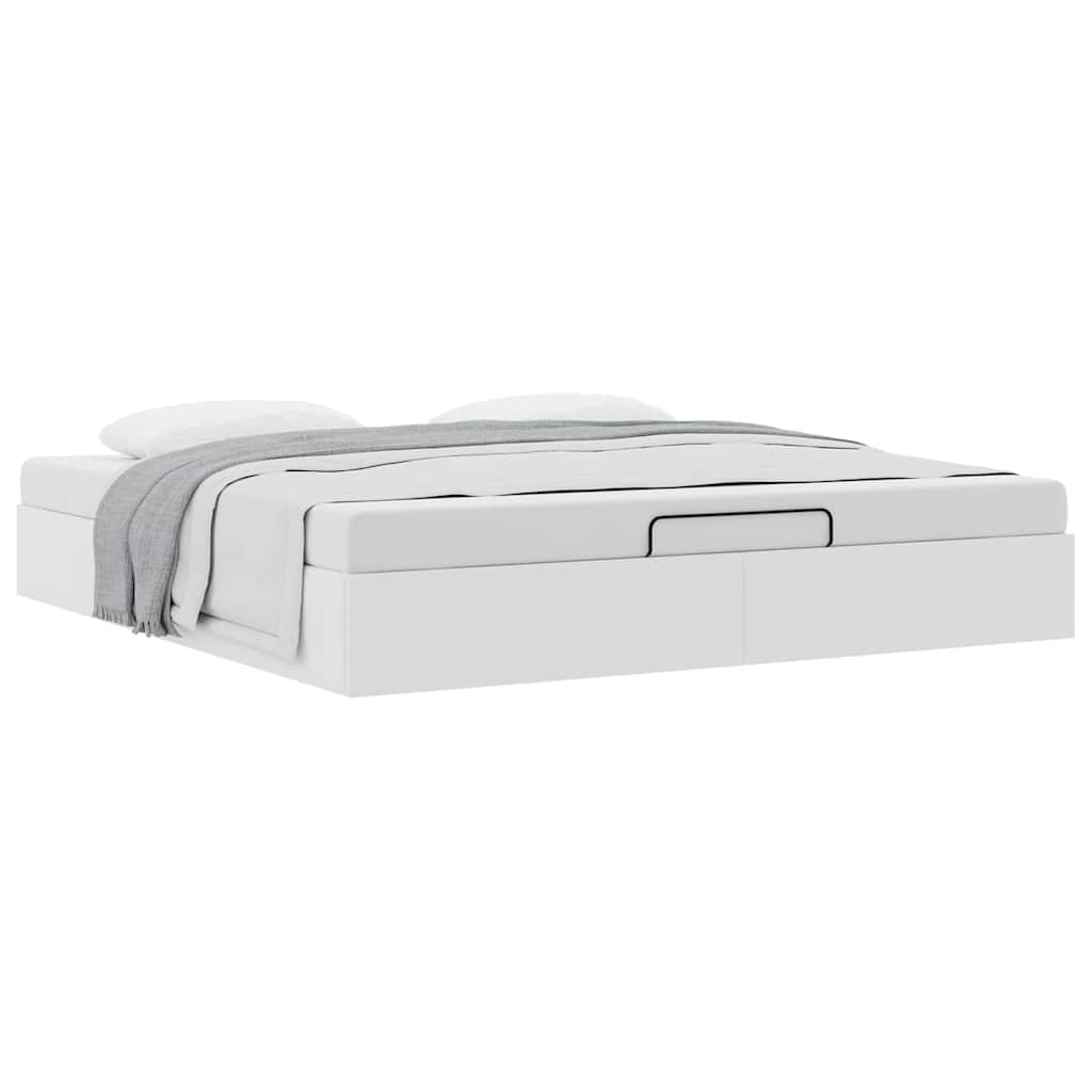 Ottoman Bed Frame without Mattress White Super King Faux Leather