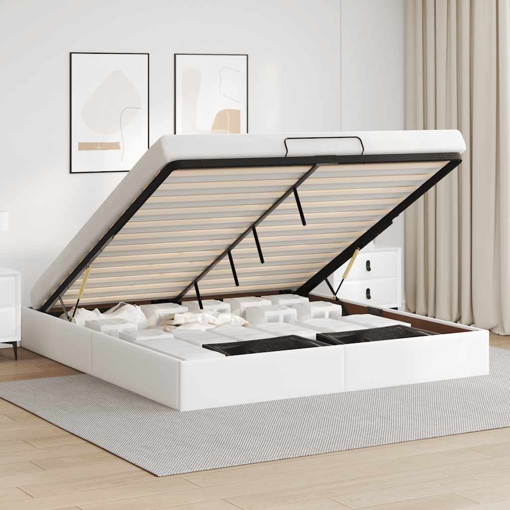 Ottoman Bed Frame without Mattress White Super King Faux Leather