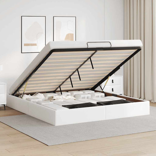 Ottoman Bed Frame without Mattress White Super King Faux Leather