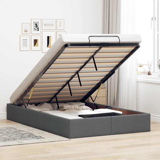Ottoman Bed Frame without Mattress Dark Grey Double Fabric