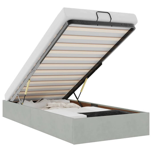 Ottoman Bed Frame No Mattress Light Grey Single Velvet