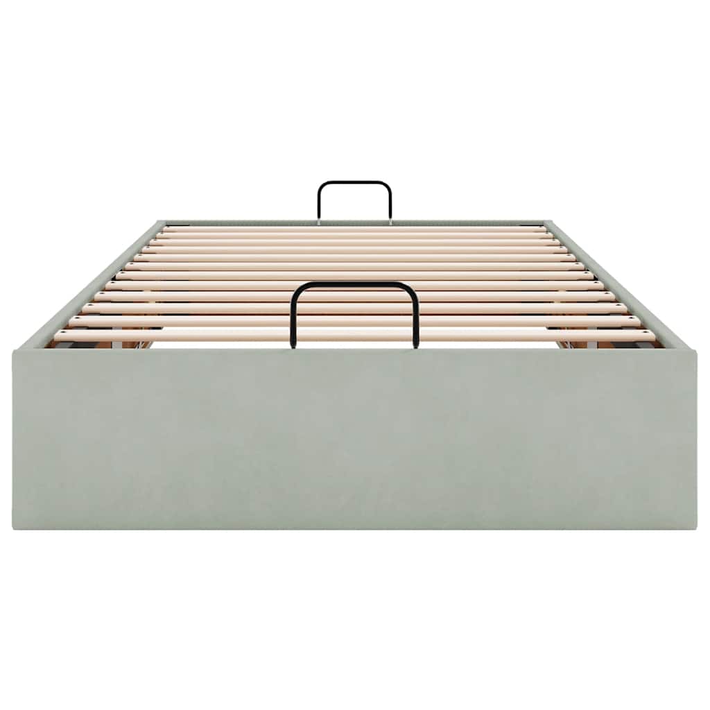 Ottoman Bed Frame No Mattress Light Grey Single Velvet