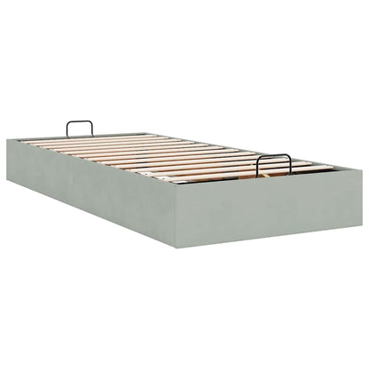 Ottoman Bed Frame No Mattress Light Grey Single Velvet