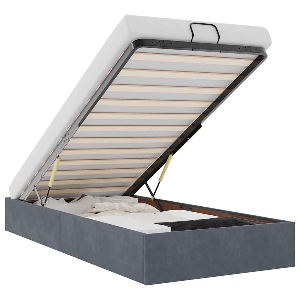 Ottoman Bed Frame No Mattress Dark Grey Single Velvet