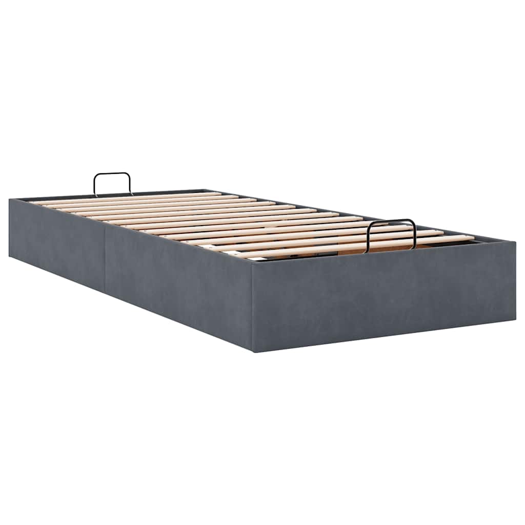 Ottoman Bed Frame No Mattress Dark Grey Single Velvet