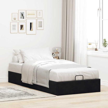 Ottoman Bed Frame No Mattress Black Single Velvet