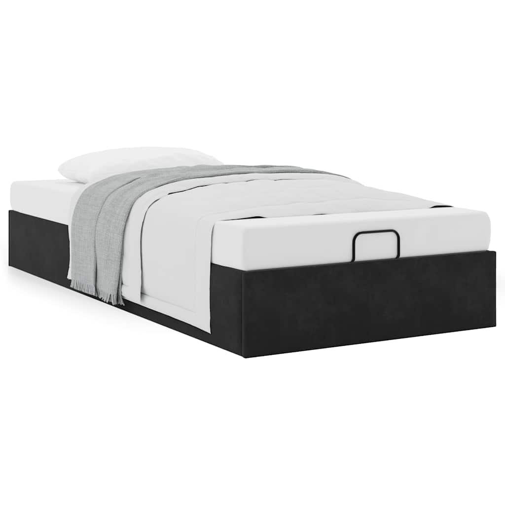 Ottoman Bed Frame No Mattress Black Single Velvet