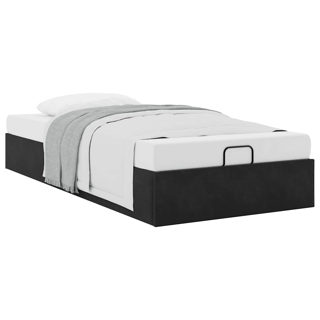 Ottoman Bed Frame No Mattress Black Single Velvet