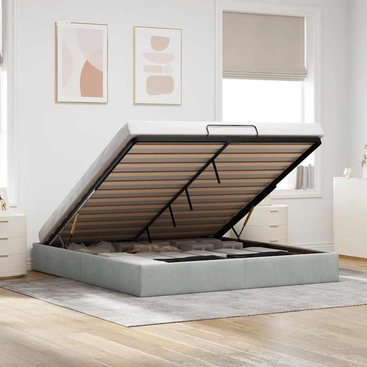 Ottoman Bed Frame No Mattress Light Grey Super King Velvet