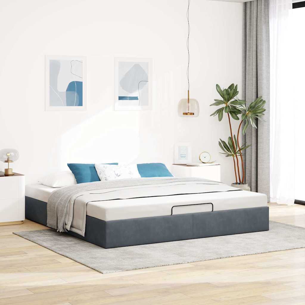 Ottoman Bed Frame No Mattress Dark Grey Super King Velvet