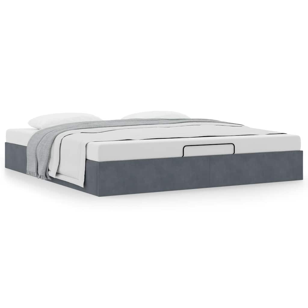 Ottoman Bed Frame No Mattress Dark Grey Super King Velvet