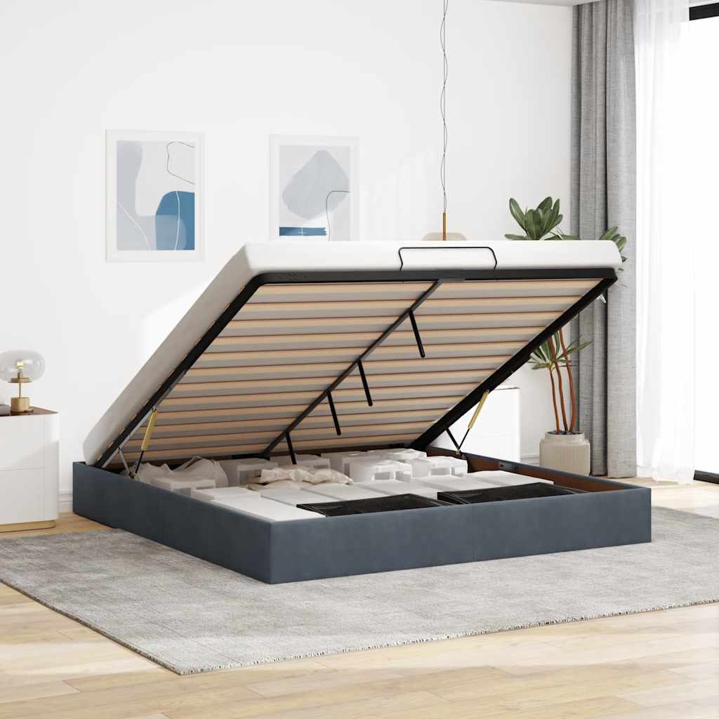 Ottoman Bed Frame No Mattress Dark Grey Super King Velvet