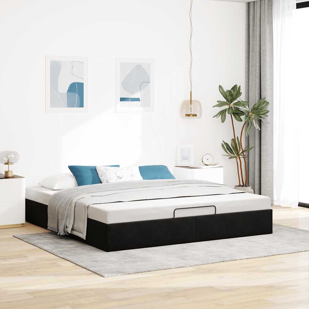 Ottoman Bed Frame No Mattress Black Super King Velvet